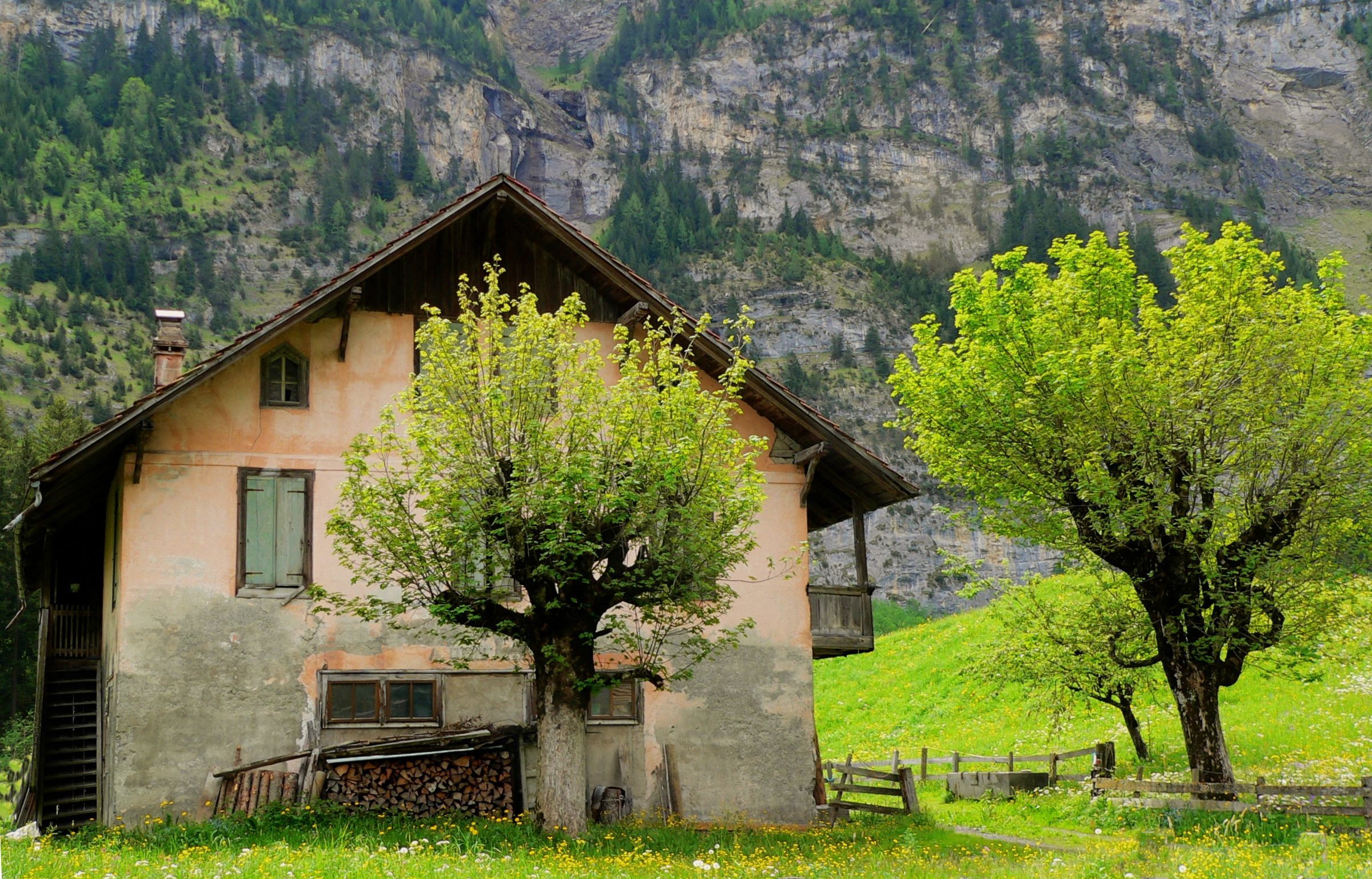 Mountain cottage in spring