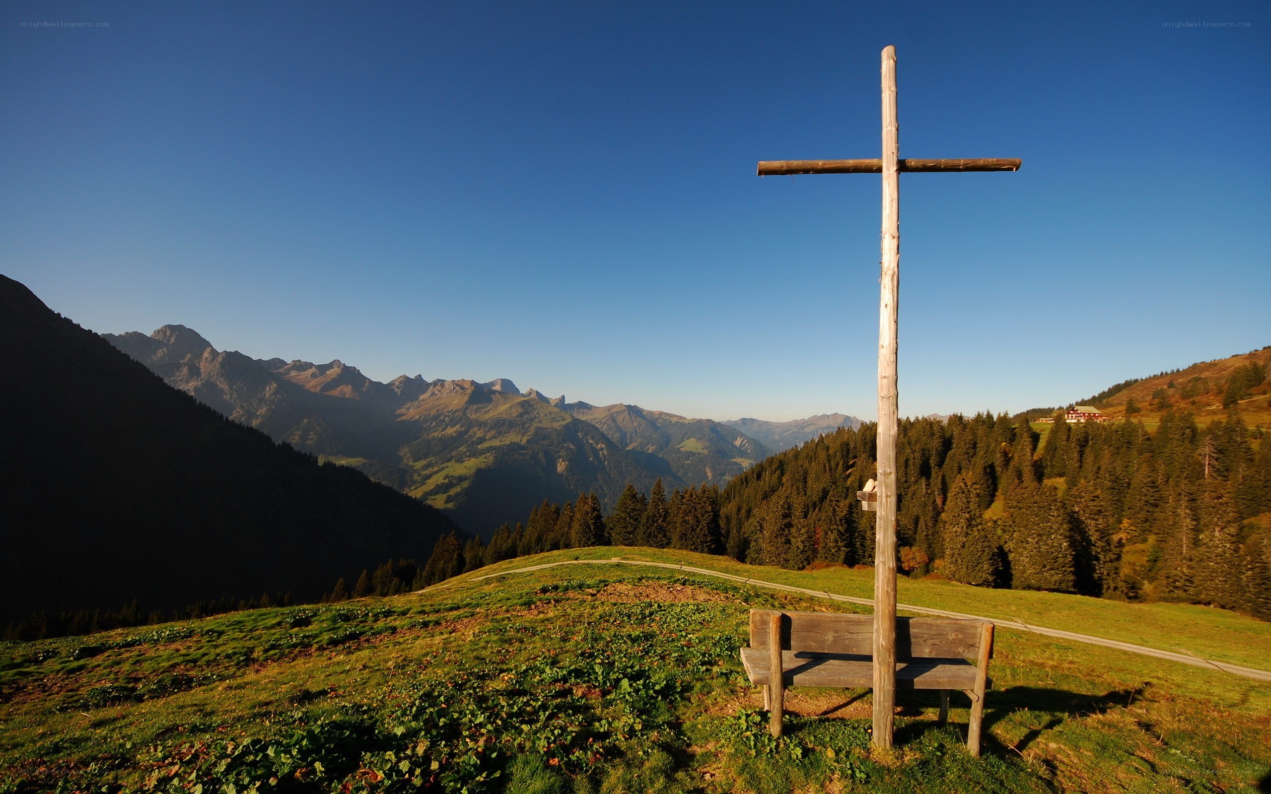 Mountain cross with scenic view