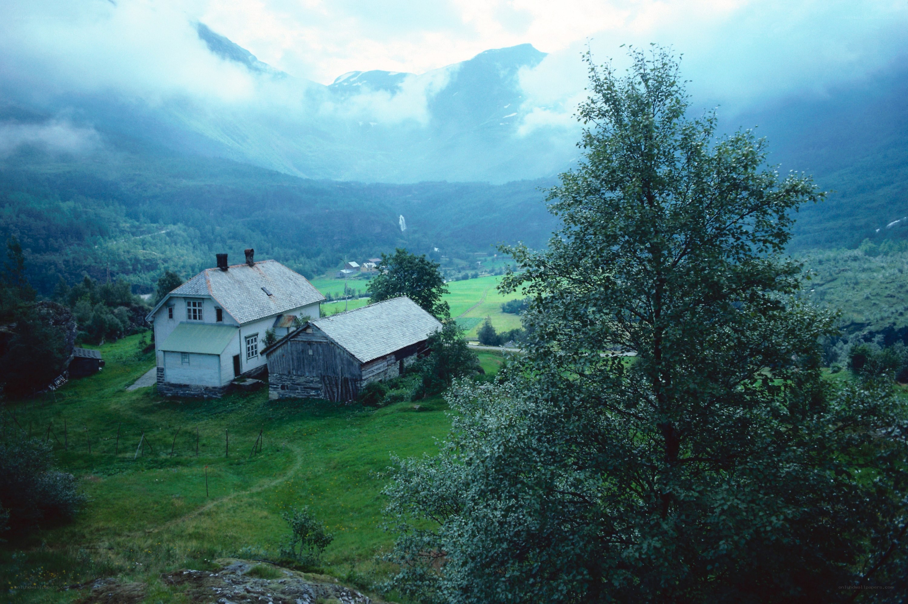Mountain farm in a valley