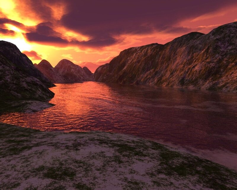 Mountain Fjord at Sunset