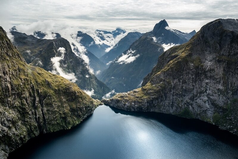 Mountain Fjord Landscape — Blue, Dramatic