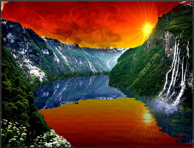 Mountain Fjord Landscape — Red