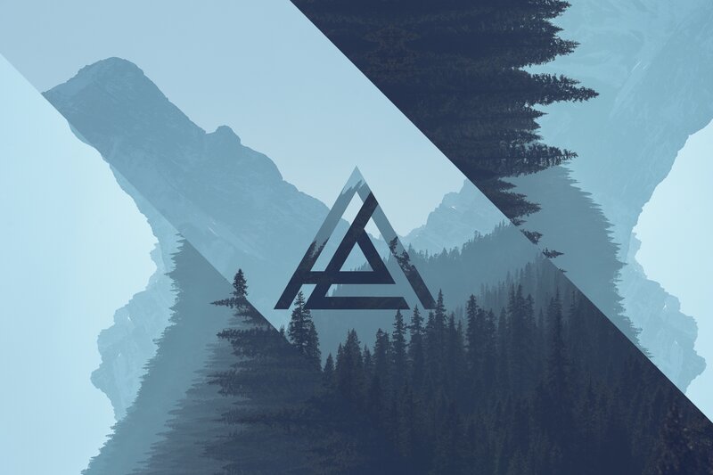 Mountain Forest Landscape — Blue, Serene, Digital Art