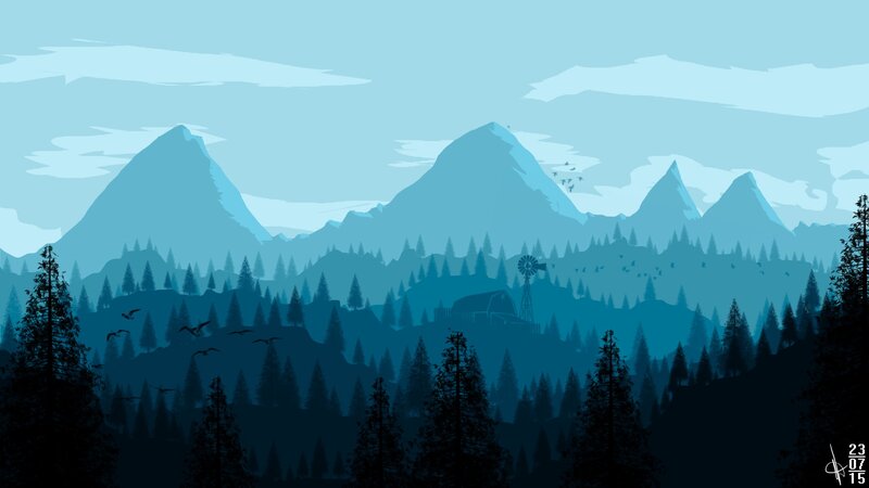 Mountain Forest Landscape — Blue, Serene, Morning