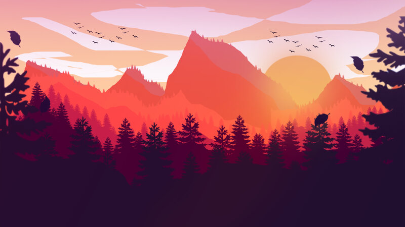 Mountain Forest Landscape — Red, Serene