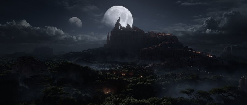 Mountain Fortress at Night — Black