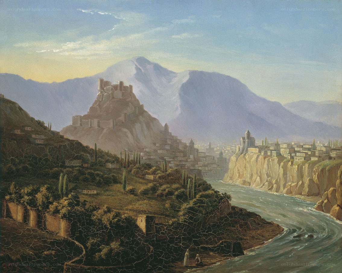 Mountain fortress by a river