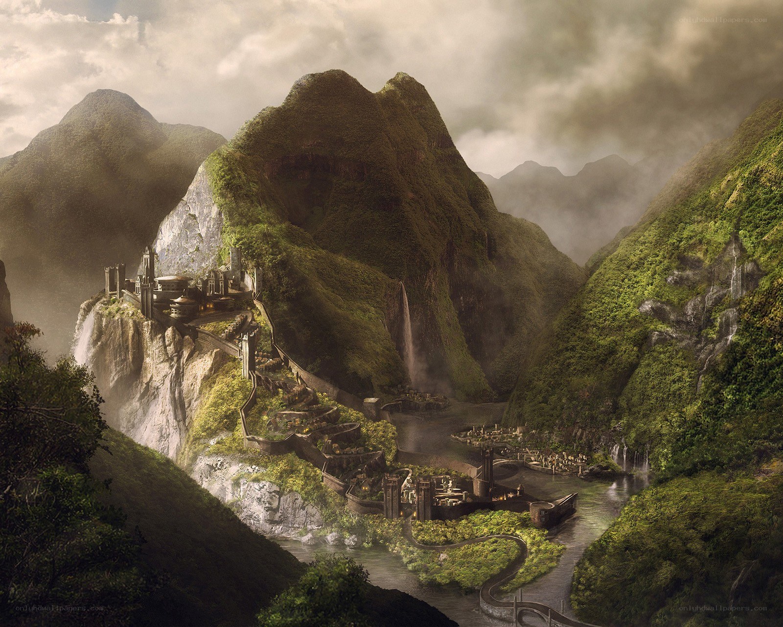 mountain fortress by river