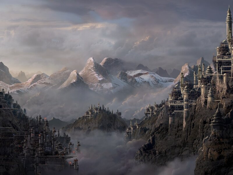 Mountain fortress cityscape