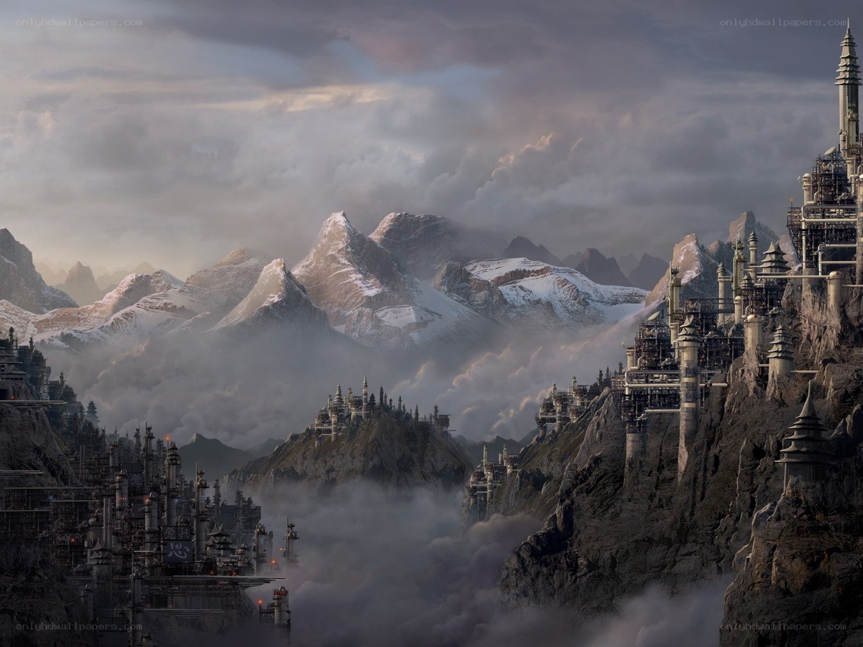 Mountain fortress cityscape