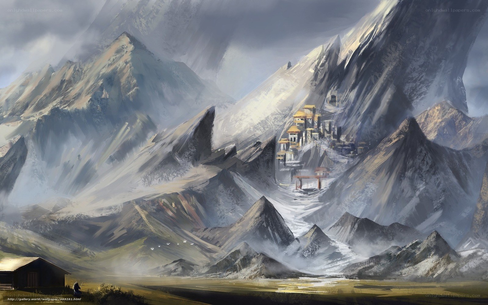 Mountain fortress in mist