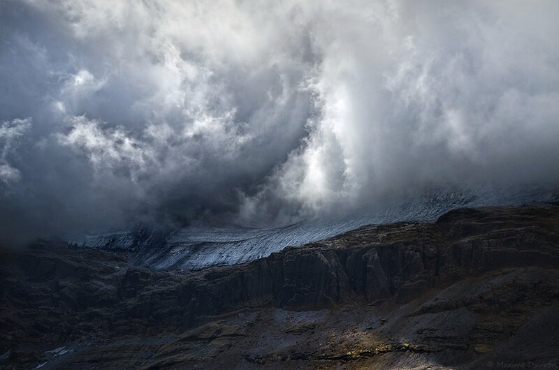 Mountain Glacier under Clouds — Gray