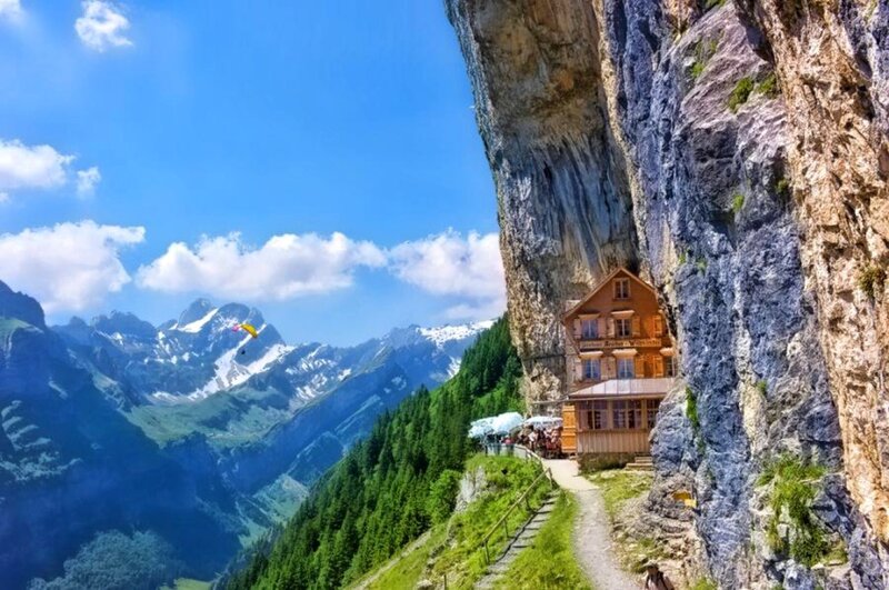 Mountain house on a cliff