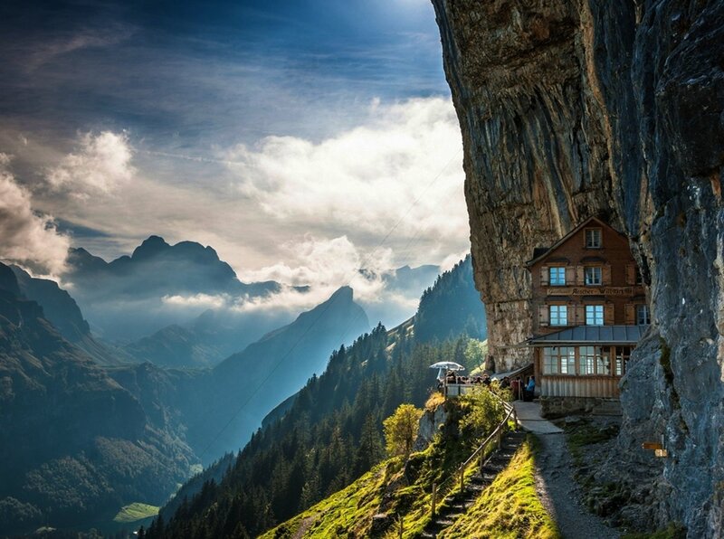 Mountain House on Cliff — Blue, Dramatic