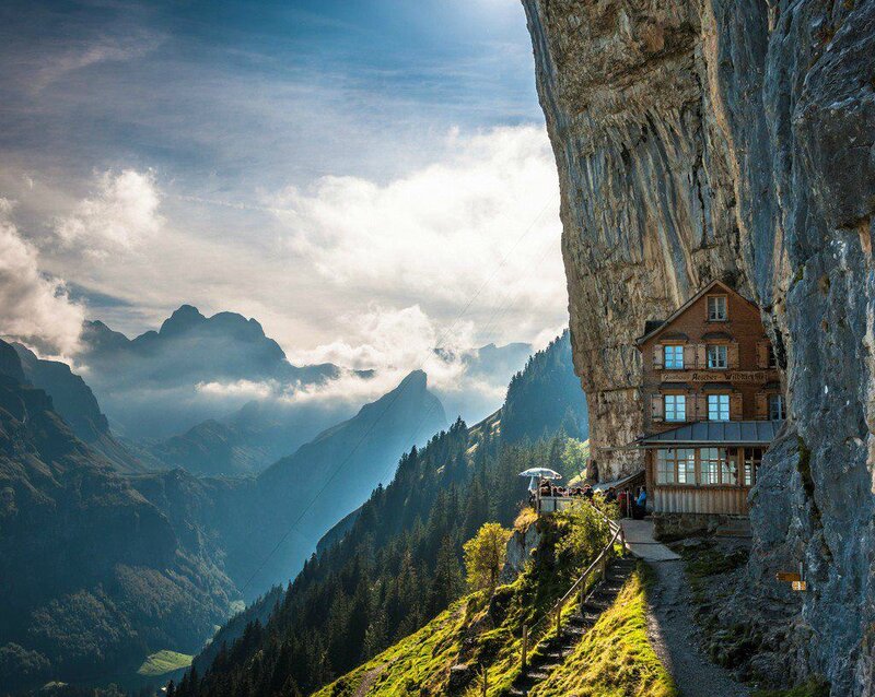 Mountain House on Cliff — Blue