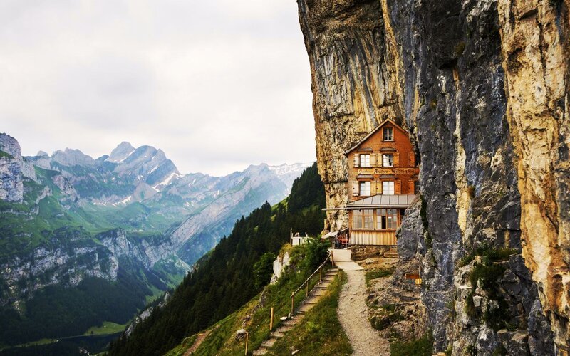 Mountain House on Cliff — Brown