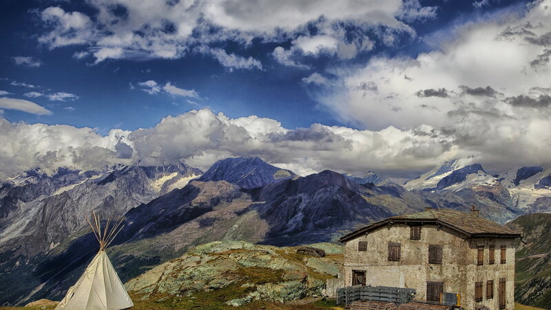 Mountain Hut and Teepee — Blue