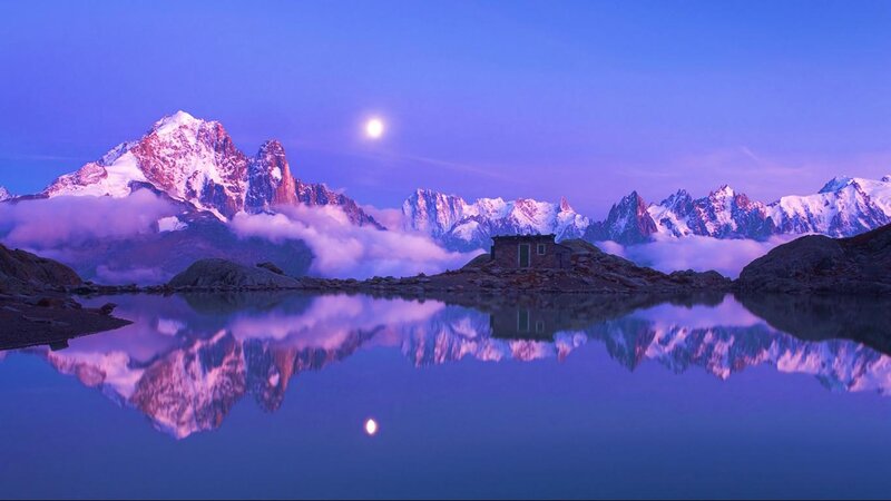 Mountain Hut at Dusk — Blue