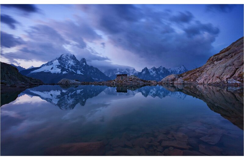 Mountain Hut at Lake — Blue