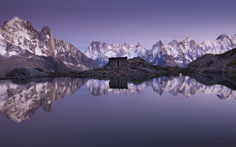 Mountain Hut at Lake — Purple