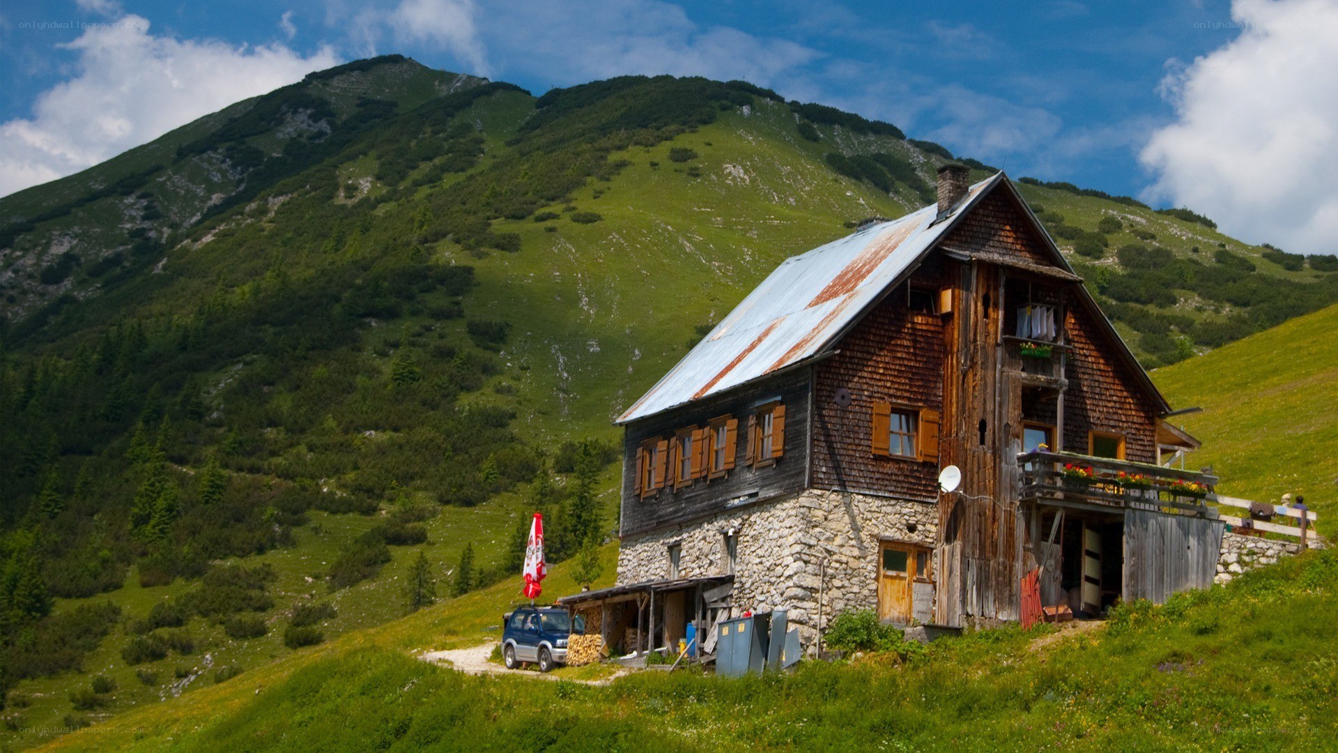 Mountain hut in alpine landscape