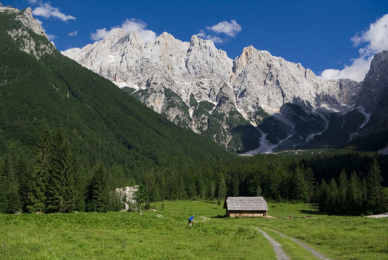 Mountain hut in alpine valley