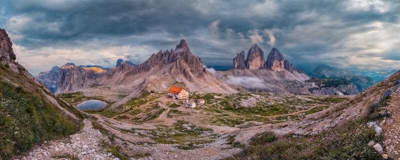 Mountain Hut in Alpine Valley — Gray