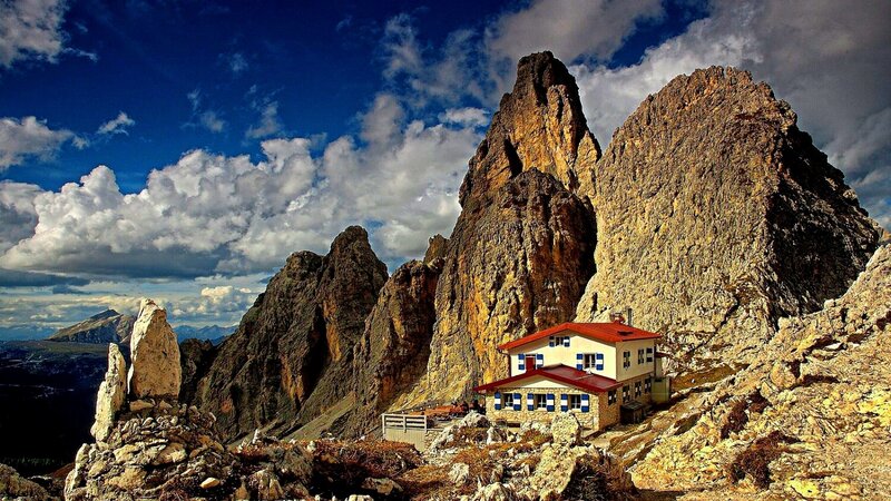 Mountain Hut in Alps — Blue, Dramatic, Afternoon