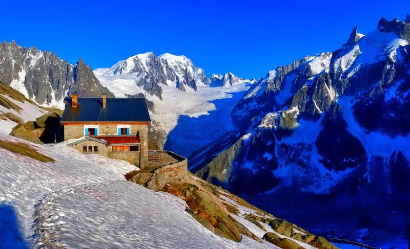 Mountain Hut in Alps — Blue