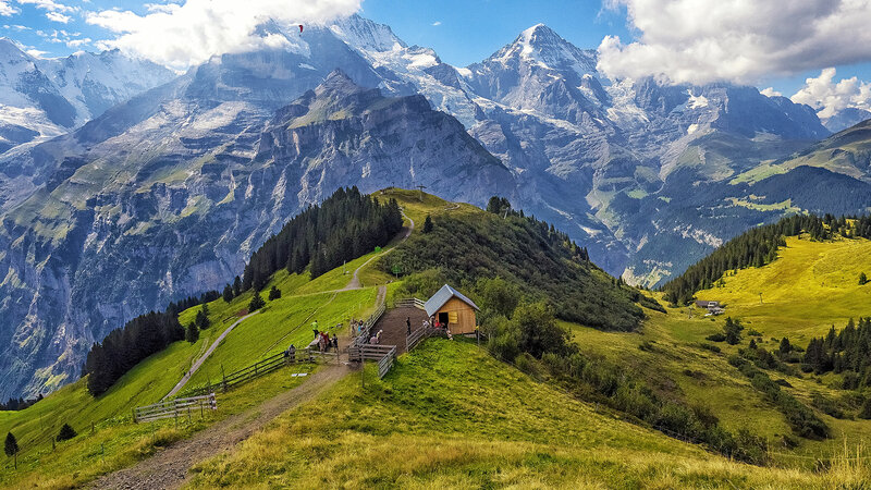 Mountain Hut with Hikers