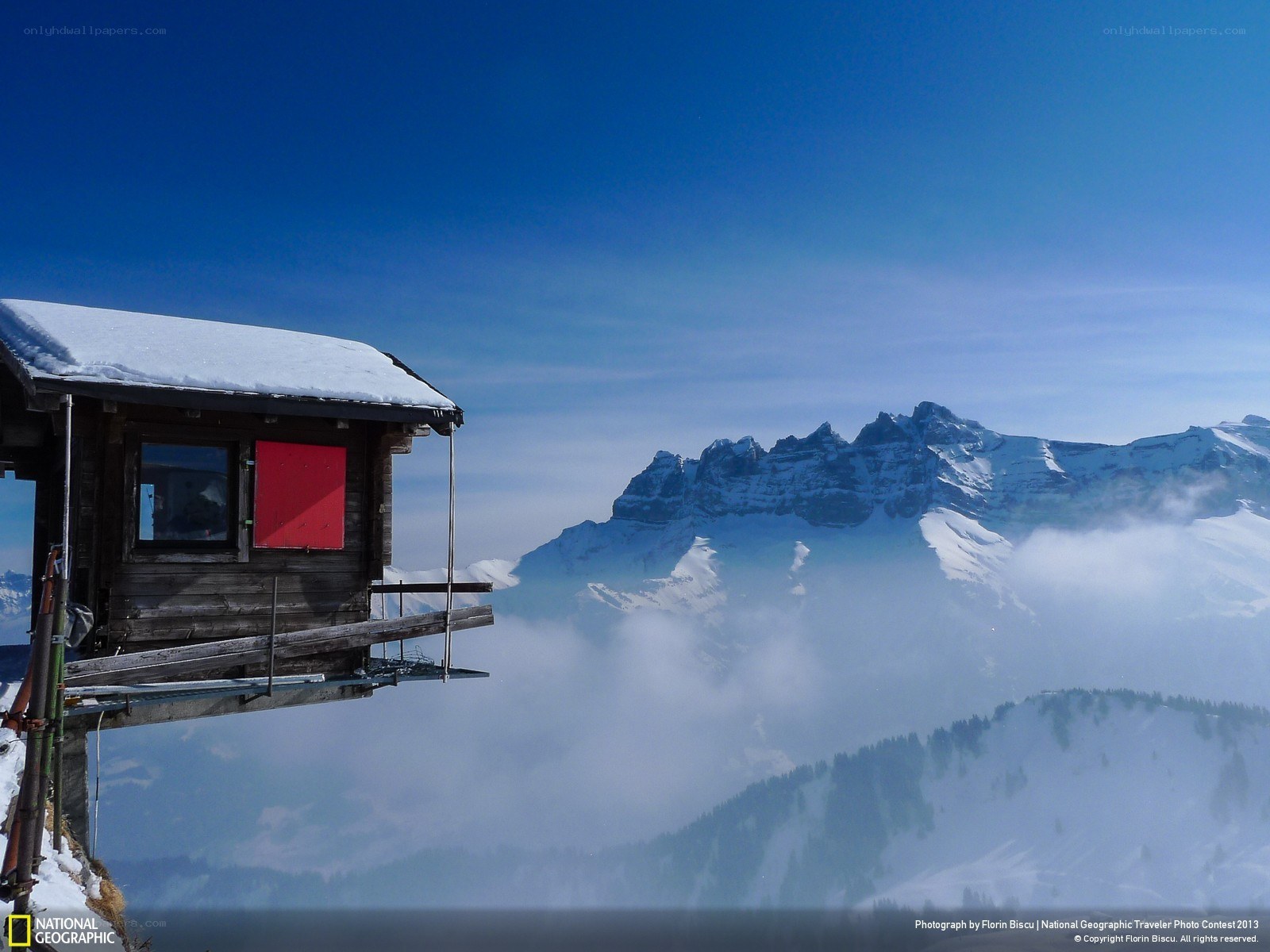 Mountain hut with red door