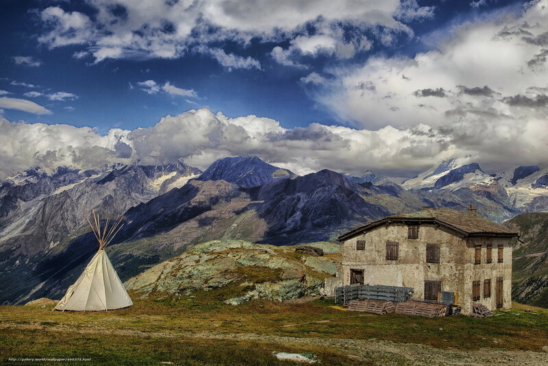 Mountain hut with teepee