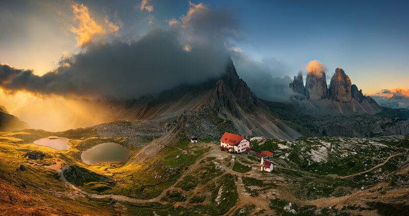 Mountain Huts at Sunrise