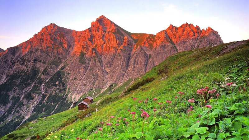 Mountain Huts at Sunset — Green