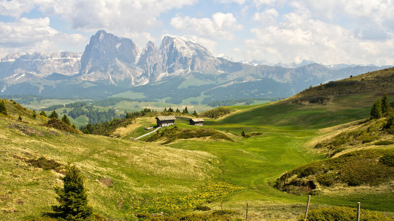 Mountain Huts in Valley — Green, Serene, Afternoon, Photograph, Mountains