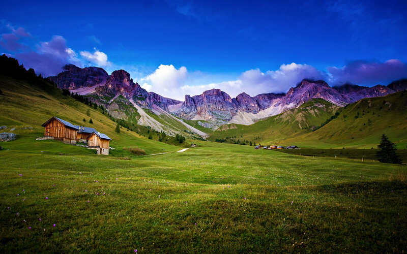 Mountain Huts in Valley — Green