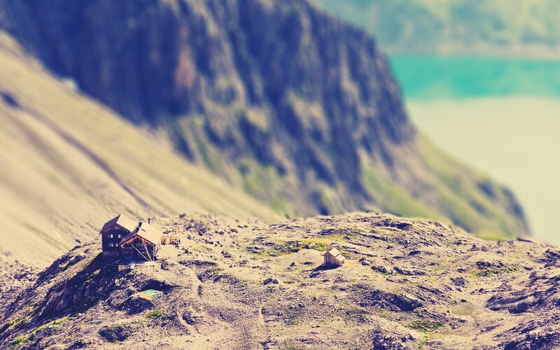Mountain Huts on Slope