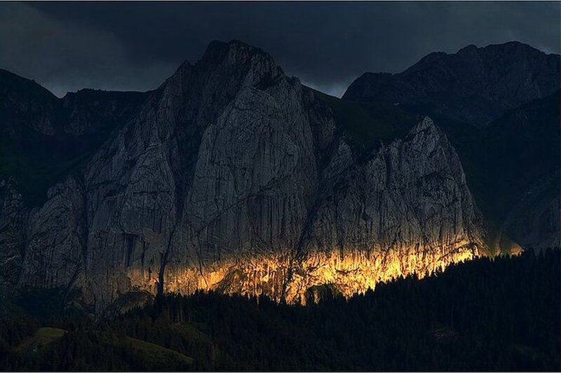 Mountain Illuminated at Night