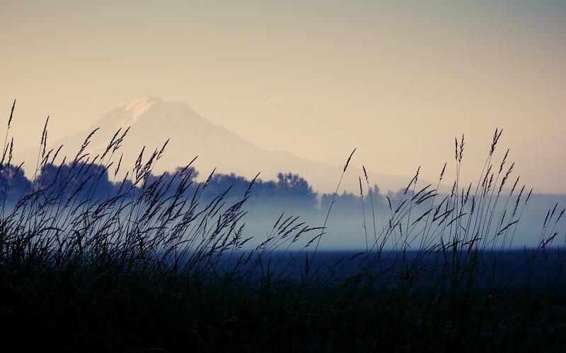 Mountain in Foggy Landscape — Blue