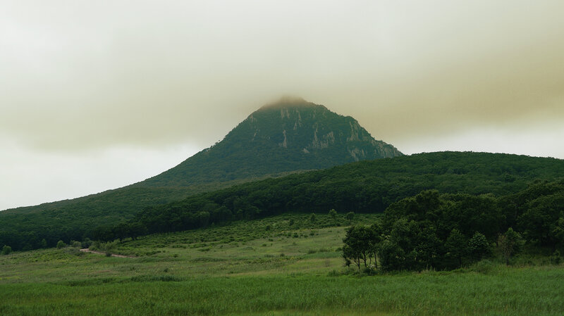 Mountain in Foggy Landscape