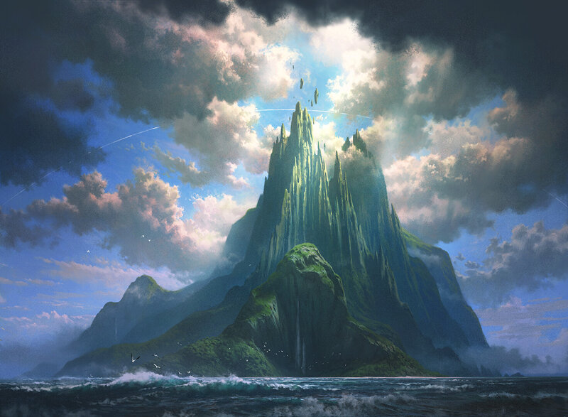Mountain Island in Ocean — Green