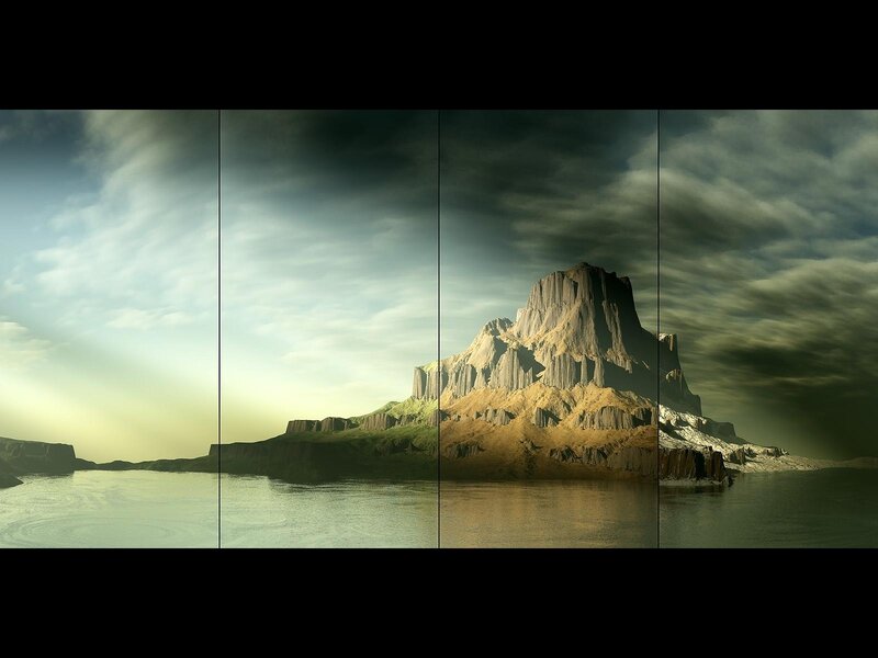 Mountain Island in Water — Green