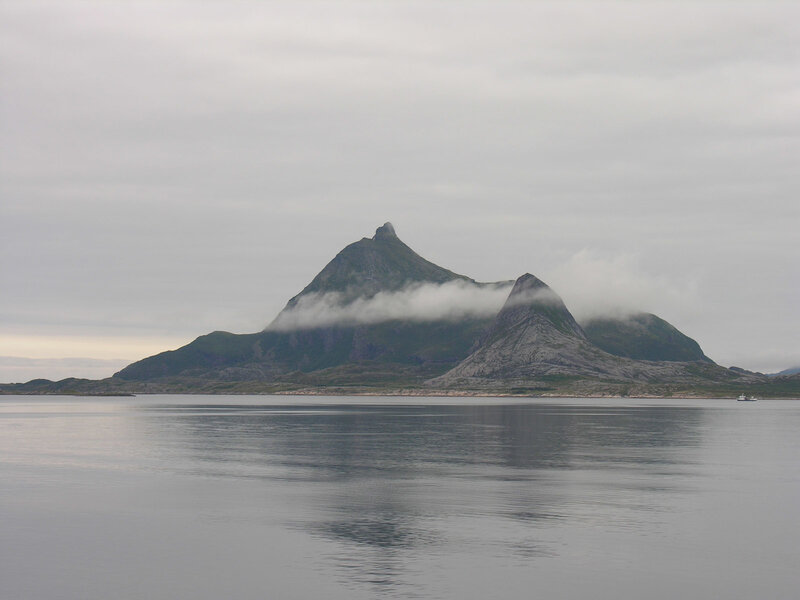 mountain island with clouds