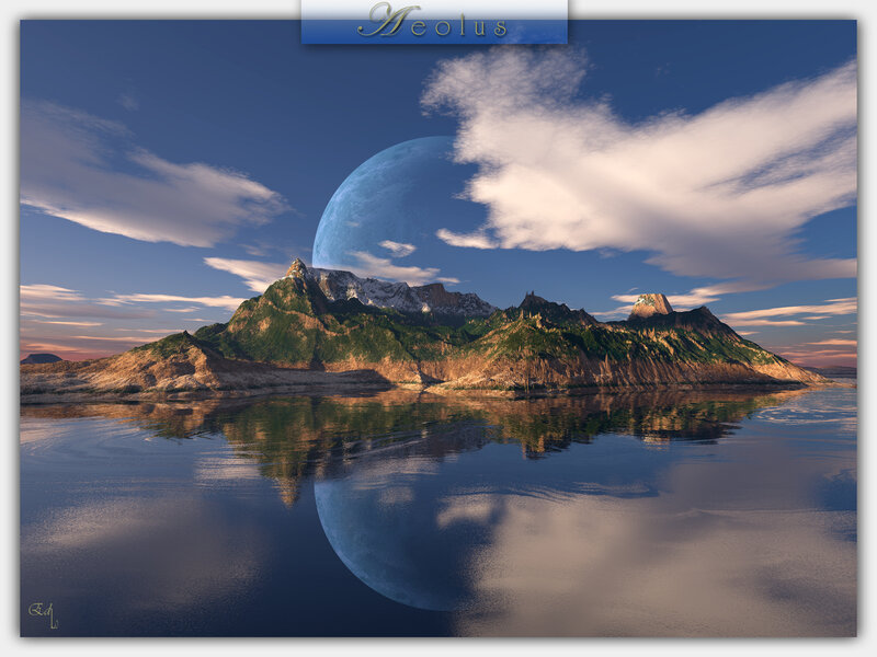 Mountain Island with Moon
