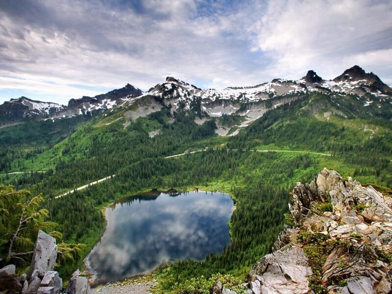 Mountain Lake and Forest — Green, Serene, Afternoon, Photograph, Mountains