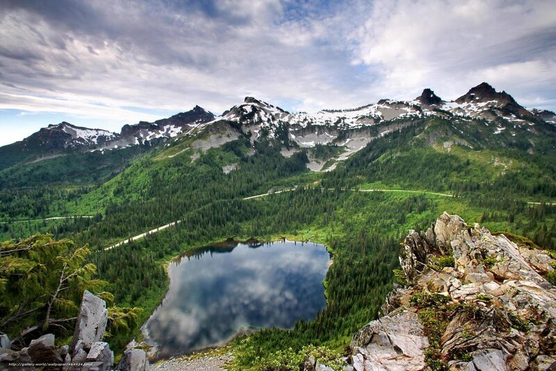 Mountain Lake and Forest — Green, Serene, Afternoon