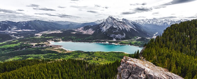 Mountain lake and forest vista