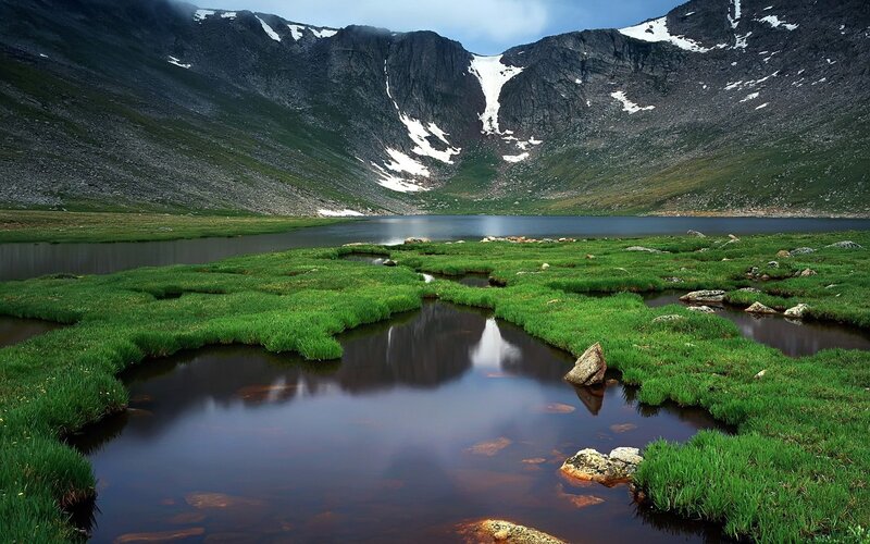 Mountain Lake and Meadow — Green