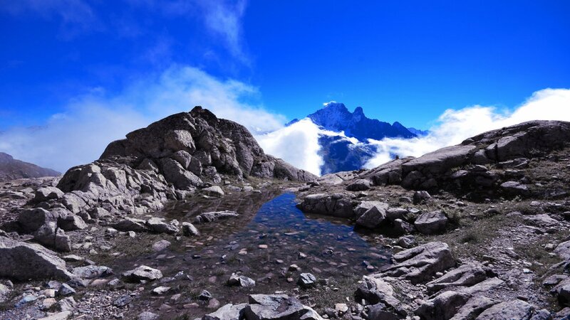 Mountain Lake and Peaks — Blue, Serene, Afternoon