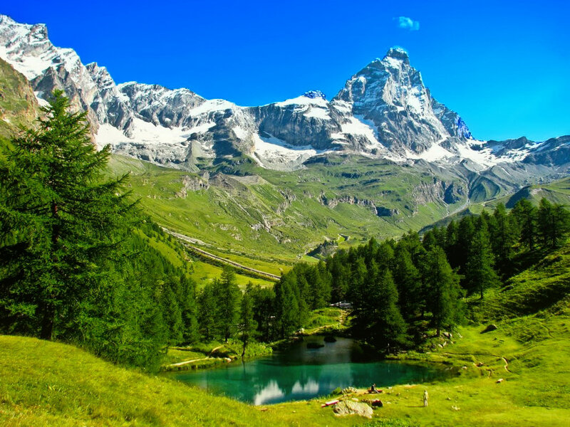 Mountain Lake and Peaks — Blue, Serene